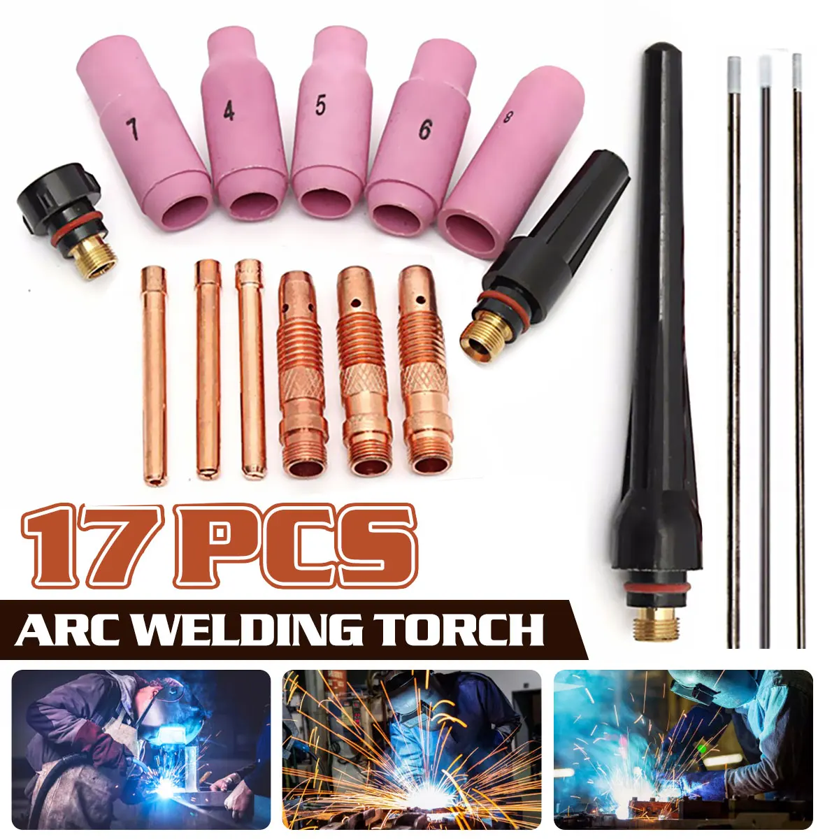New 17Pcs Welders Welding Torch Tig Cup Collet Body Nozzle Kit Tungsten Electrode For Wp-17/18/26 Tig Welding Torch
New 17Pcs Welders Welding Torch Tig Cup Collet Body Nozzle Kit Tungsten Electrode For Wp-17/18/26 Tig Welding Torch