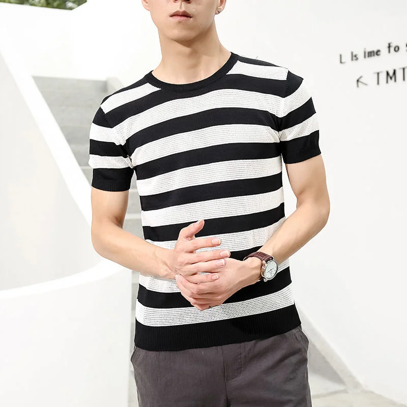 Men New Summer Fashion Short-sleeved O-Neck T-shirt Male Ice Slik Striped Trendy Loose Plus Size 4xl Knitted Tees Tops S59
Men New Summer Fashion Short-sleeved O-Neck T-shirt Male Ice Slik Striped Trendy Loose Plus Size 4xl Knitted Tees Tops S59
