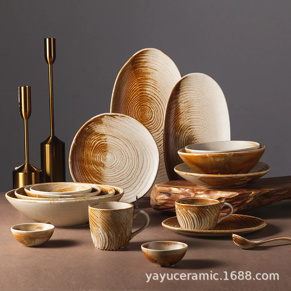 Plain Mud Annual round Dining Bowl and Dish Set Steak Plate Ceramic Tableware Set Coffee Cup and Dish Nordic Style 
Plain Mud Annual round Dining Bowl and Dish Set Steak Plate Ceramic Tableware Set Coffee Cup and Dish Nordic Style