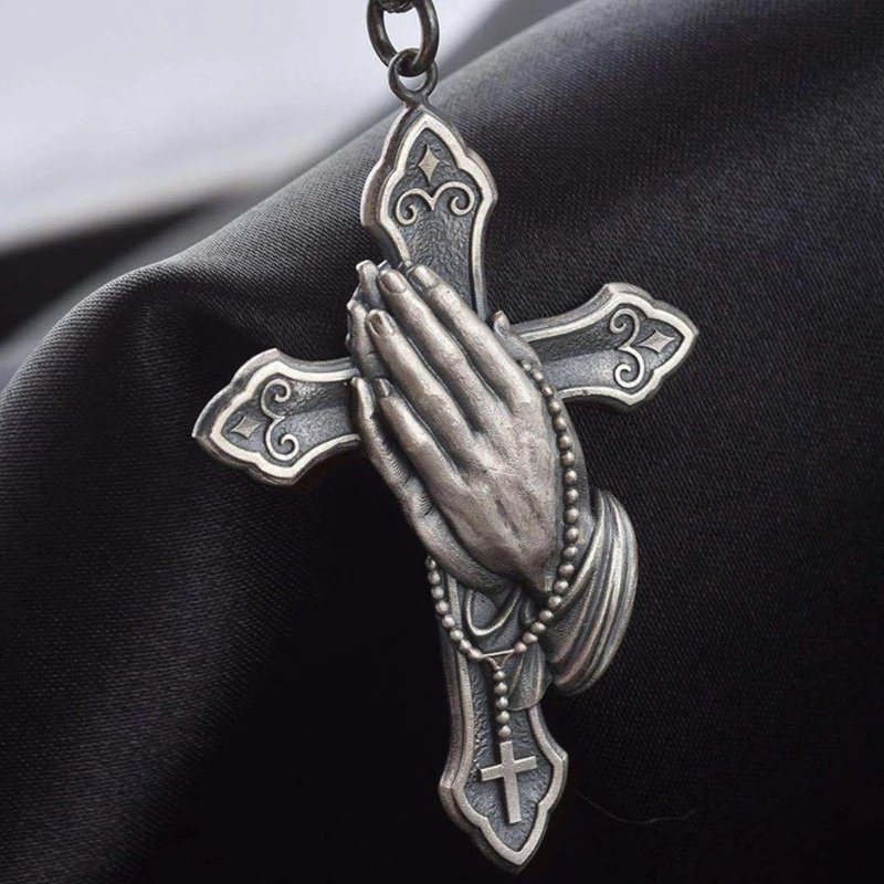 87HC Retro Christian Prayer Hand Pendant Necklace Tail Cross Religion Believer Sweater Chain Necklace Vintage Necklace 
87HC Retro Christian Prayer Hand Pendant Necklace Tail Cross Religion Believer Sweater Chain Necklace Vintage Necklace