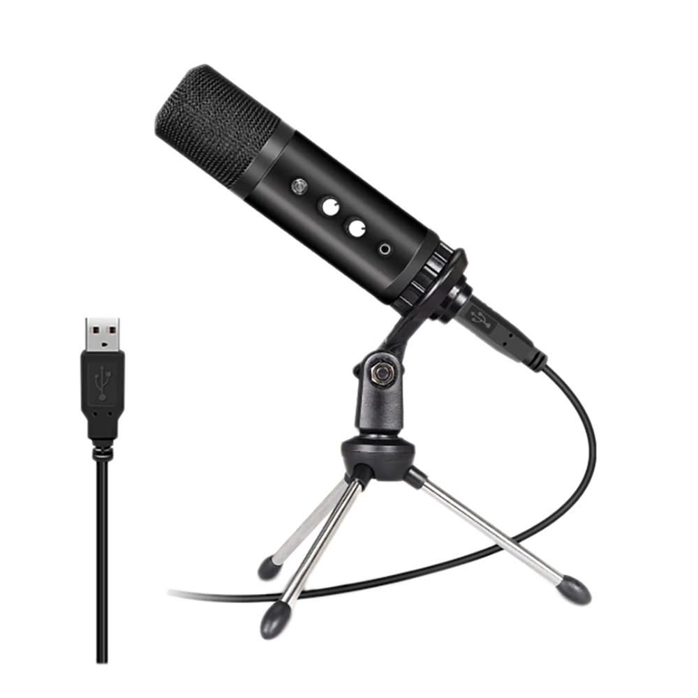 

USB Microphone Cardioid Microphone with Headphone Monitor 3.5 mm Jack and Volume Knob for Live Broadcast Game Recording
