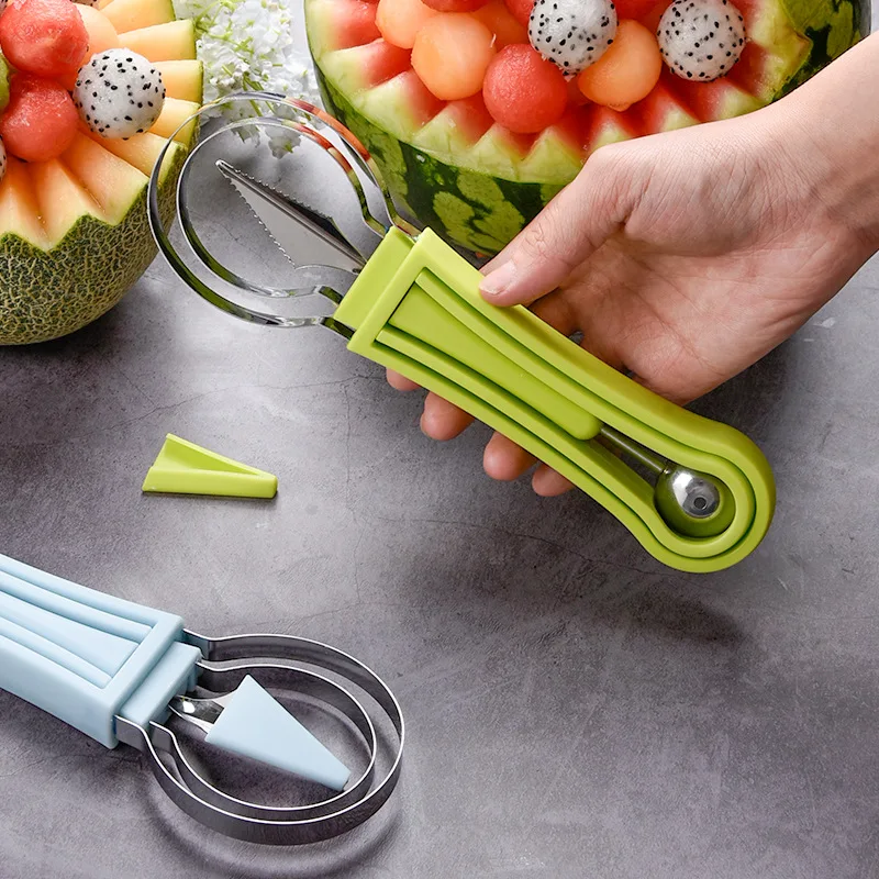 

4 In 1 Watermelon Dig Scoop Slicer Cutter Carving Knife Fruit Shredders Peeler Melon Pulp Separator Kitchen Gadgets Accessories