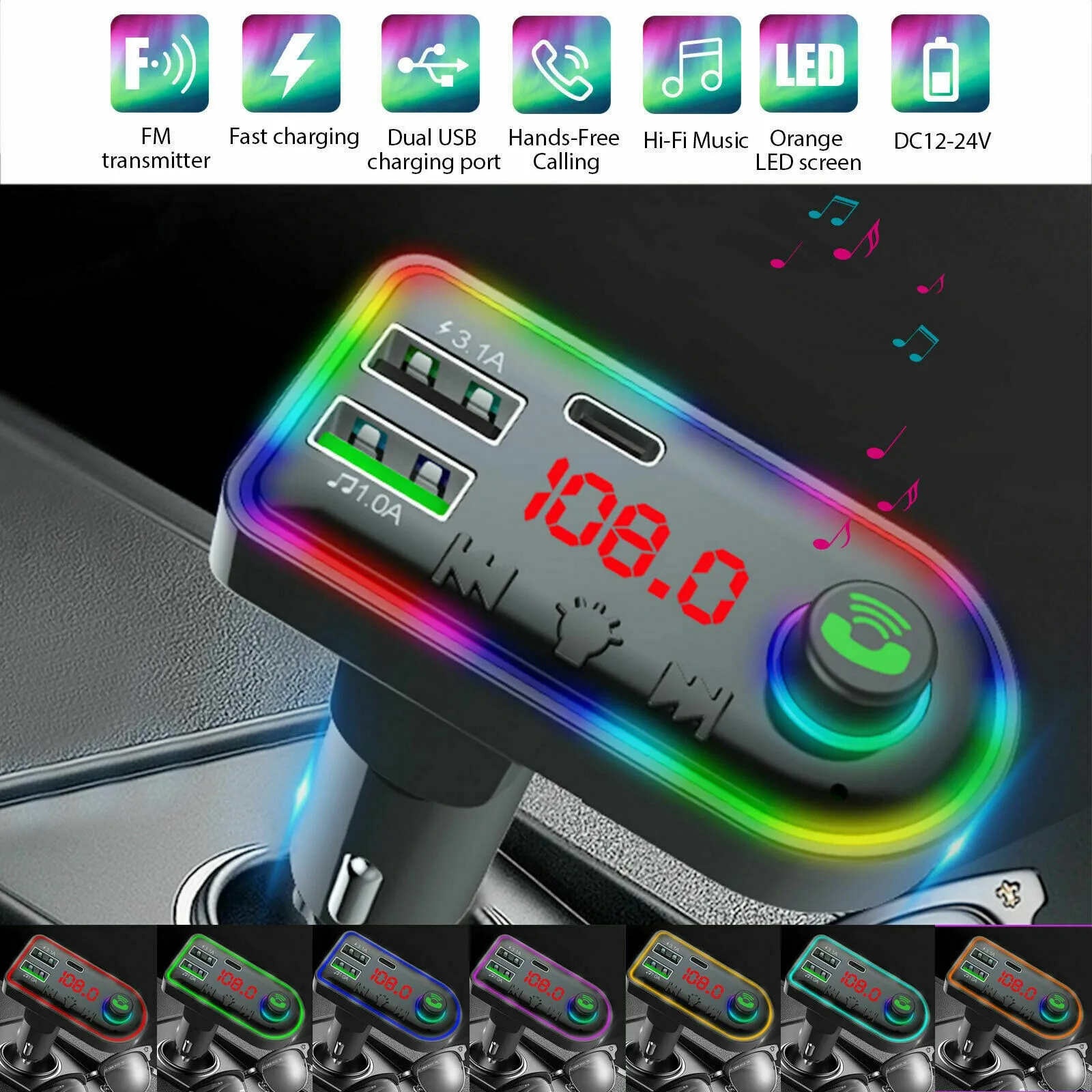 Auto Bluetooth FM Transmitter Type-C Dual USB Car Charger Wireless Audio Adapter Wireless Car FM Transmitter Kit
Auto Bluetooth FM Transmitter Type-C Dual USB Car Charger Wireless Audio Adapter Wireless Car FM Transmitter Kit