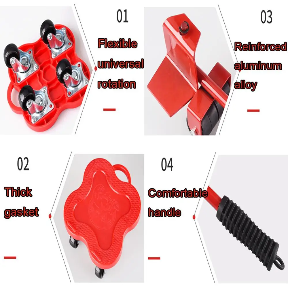 5Pcs Portable Furniture Mover Transport Lifter Tool Set Heavy Duty Furniture Remover Lifter Sliders Kit Wheel Bar Moving Device
5Pcs Portable Furniture Mover Transport Lifter Tool Set Heavy Duty Furniture Remover Lifter Sliders Kit Wheel Bar Moving Device