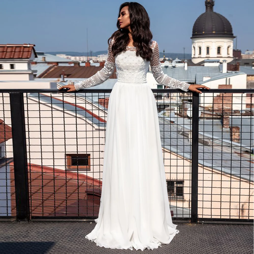 Elegant Chiffon A Line Wedding Dress 2021 Scoop Neck Lace Long Sleeveless White Ivory Sweep Train Bridal Gowns
Elegant Chiffon A Line Wedding Dress 2021 Scoop Neck Lace Long Sleeveless White Ivory Sweep Train Bridal Gowns