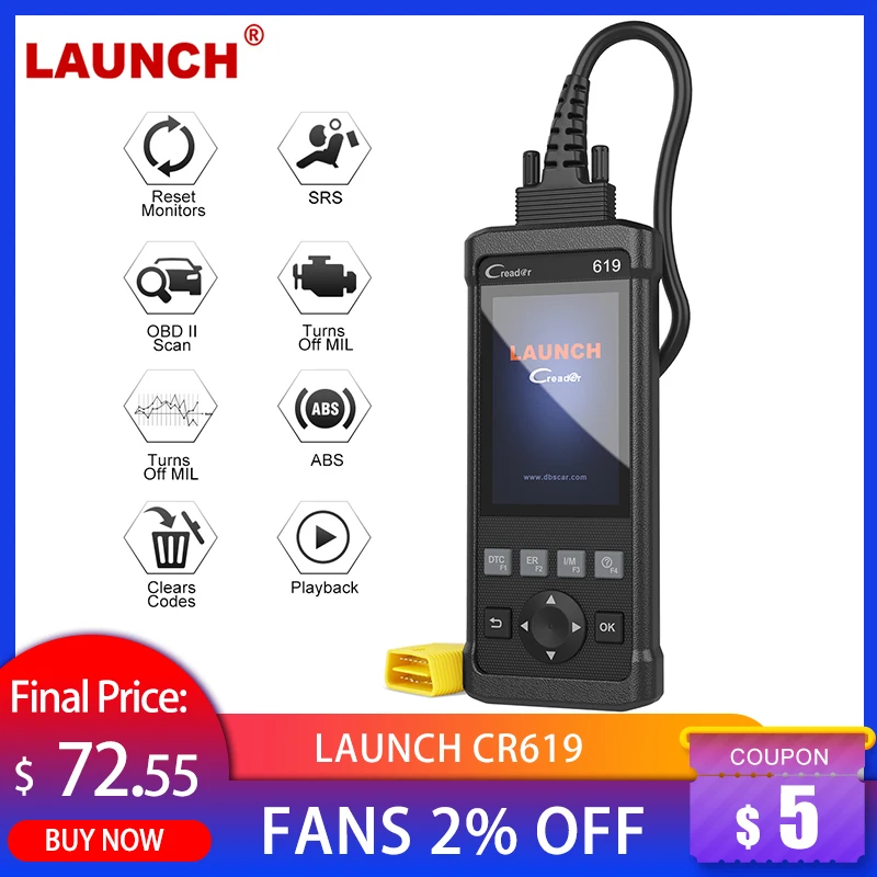 Launch X431 CR619 OBD2 сканер ABS подушка безопасности для двигателя авто диагностические