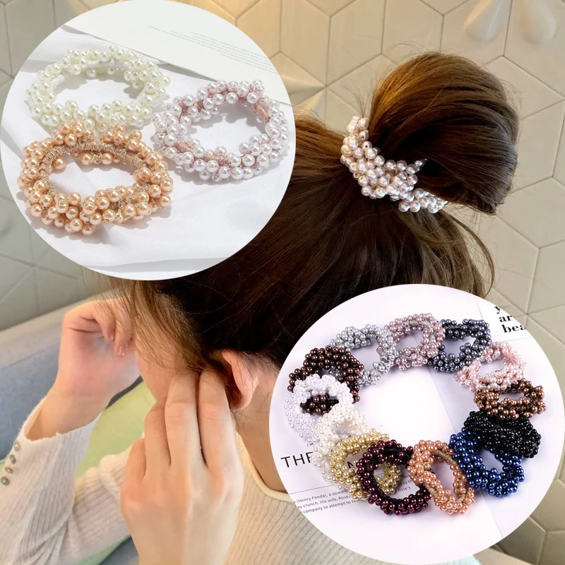 

Luxury Attractive Design Pearls Elastic Hair Tie Band Ponytail Holder For Women