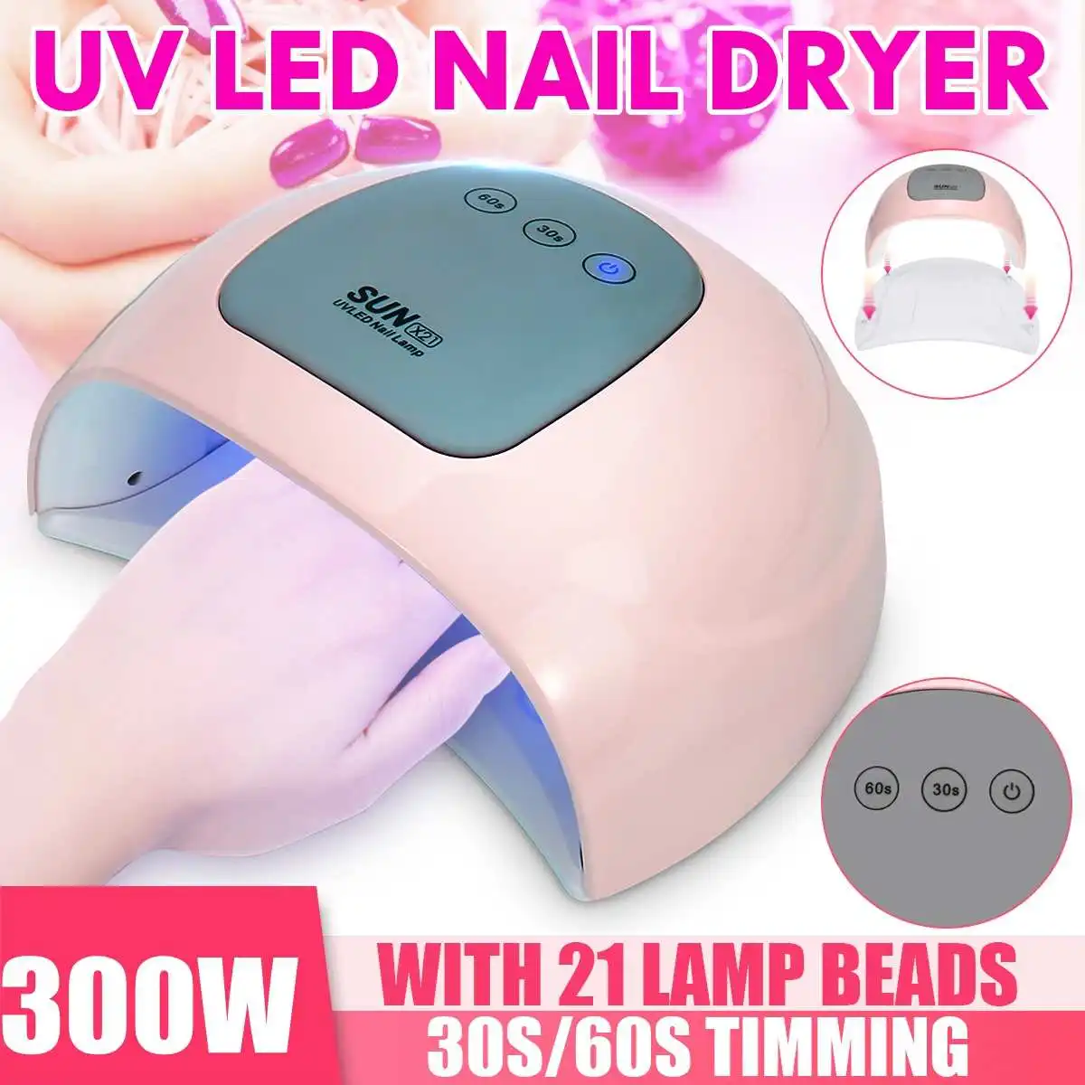 300W 21 UV Lamp LED Nail Lamp Nail Dryer For All Gels Polish Sun Light Infrared Sensing 10/30/60s Timer Smart For Manicure
300W 21 UV Lamp LED Nail Lamp Nail Dryer For All Gels Polish Sun Light Infrared Sensing 10/30/60s Timer Smart For Manicure