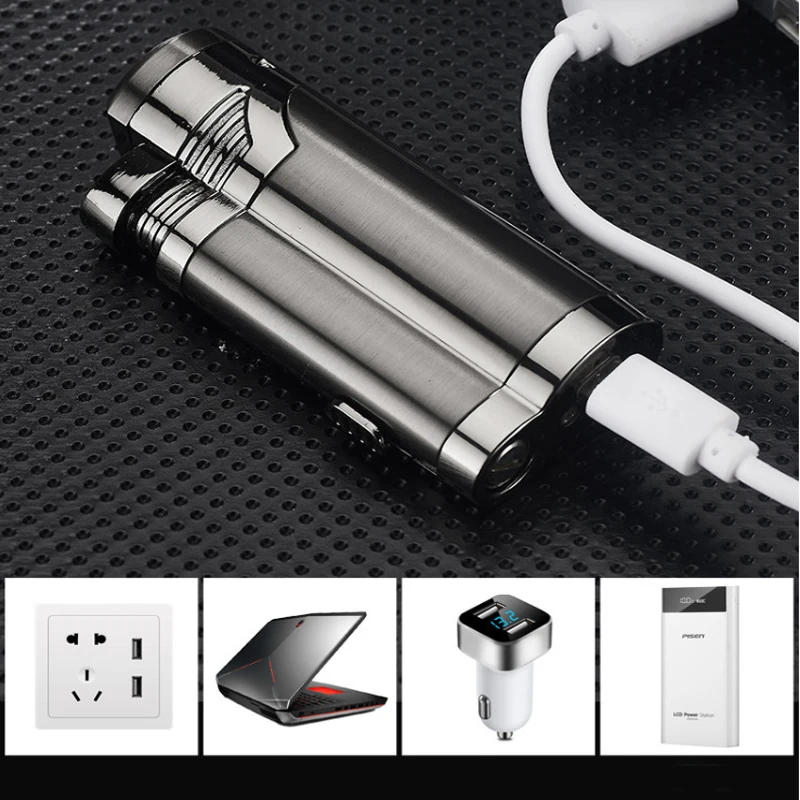 Multifunctional Charging Lighter Cigar Cutting USB Double Arc Pulse Lighter With Lock Men'S High Grade Gift
Multifunctional Charging Lighter Cigar Cutting USB Double Arc Pulse Lighter With Lock Men'S High Grade Gift