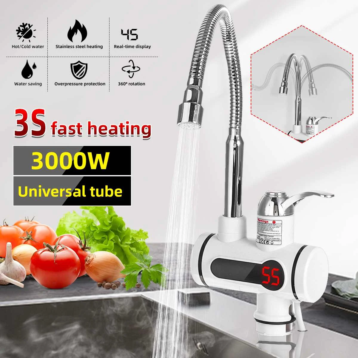 3000W Electric Heating Faucet Instant Hot Cold Water Heaters Tankless Temperature Display 360 Whirling for Home Winter Appliance
3000W Electric Heating Faucet Instant Hot Cold Water Heaters Tankless Temperature Display 360 Whirling for Home Winter Appliance