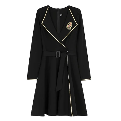 Autumn Vintage Black Embroidery Patch Dress Elegant Long Sleeve Blazer Dresses Women Sashes Fashion Women's Long Dress
Autumn Vintage Black Embroidery Patch Dress Elegant Long Sleeve Blazer Dresses Women Sashes Fashion Women's Long Dress