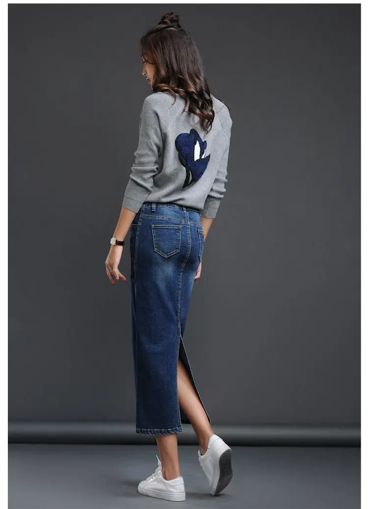 Хлопковая джинсовая юбка Для женщин 2021 длинная с высокой талией женские юбки
