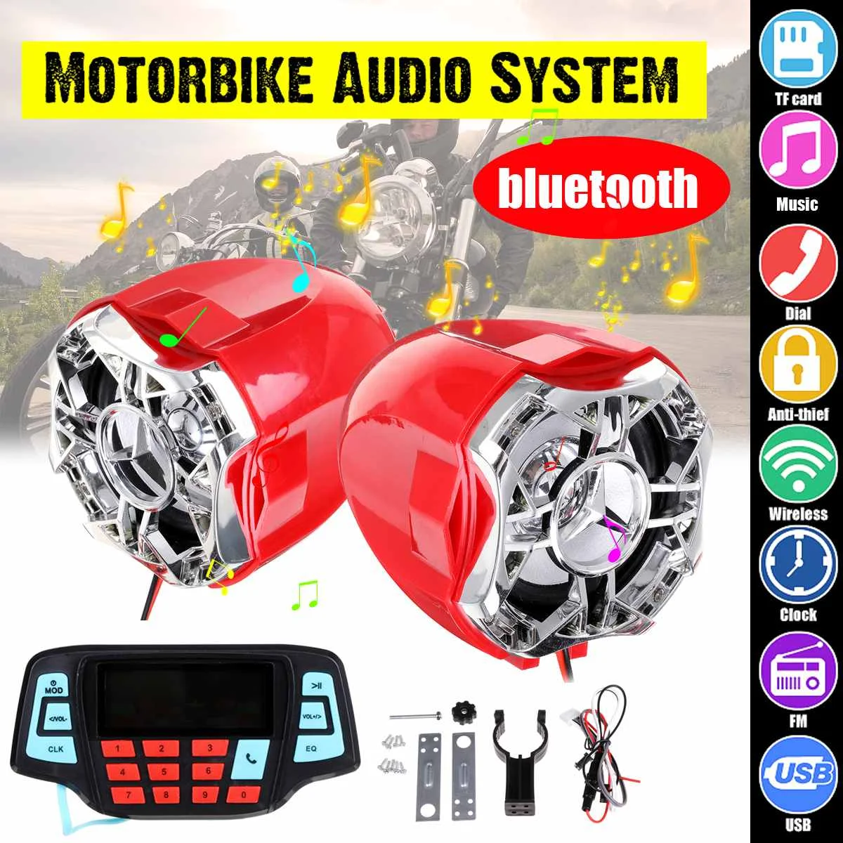 1 Pair Motorcycle bluetooth Handlebar Audio Radio FM Radio MP3 Speaker System USB with 2 Speakers Support Hand-free Call
1 Pair Motorcycle bluetooth Handlebar Audio Radio FM Radio MP3 Speaker System USB with 2 Speakers Support Hand-free Call