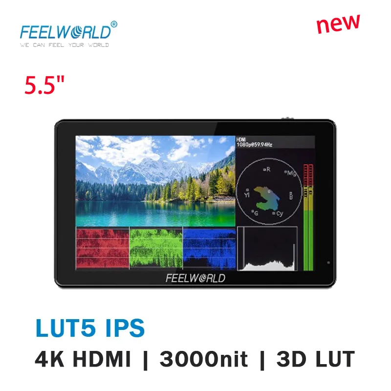 

Монитор для камеры Feelworld LUT5 5,5 дюйма, Ультраяркий, 3000 нит, сенсорный экран, полевой монитор для DSLR 4K, совместимый с HDMI, IPS-панель