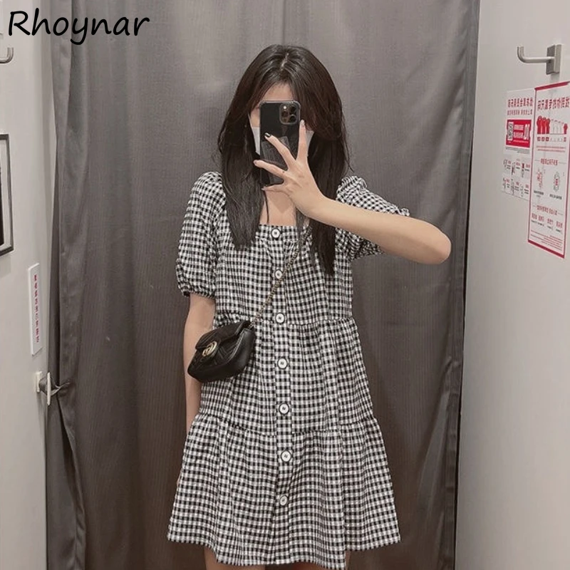 A-line Dress Women Plaid Black Simple Preppy Style Sweet Girls Clothing Puff-sleeve Single-breasted Chic All-match Soft Summer
A-line Dress Women Plaid Black Simple Preppy Style Sweet Girls Clothing Puff-sleeve Single-breasted Chic All-match Soft Summer