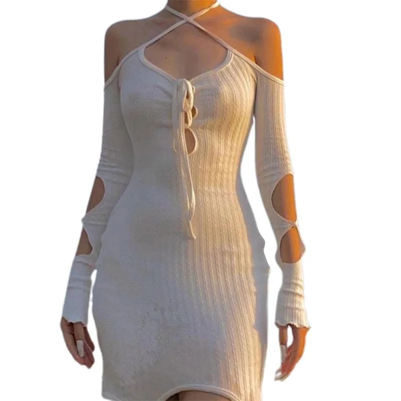 Elegant Hole Lace Up Solid White Women Dress Hollow Out Bandage Sexy Sexy Off Shoulder Female Summer Dress Vestidos Fashion 2021 
Elegant Hole Lace Up Solid White Women Dress Hollow Out Bandage Sexy Sexy Off Shoulder Female Summer Dress Vestidos Fashion 2021