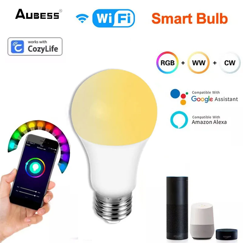 Умная RGB-лампа Aubess с регулируемой яркостью, E27, Wi-Fi, 85-265 В переменного тока 
Умная RGB-лампа Aubess с регулируемой яркостью, E27, Wi-Fi, 85-265 В переменного тока