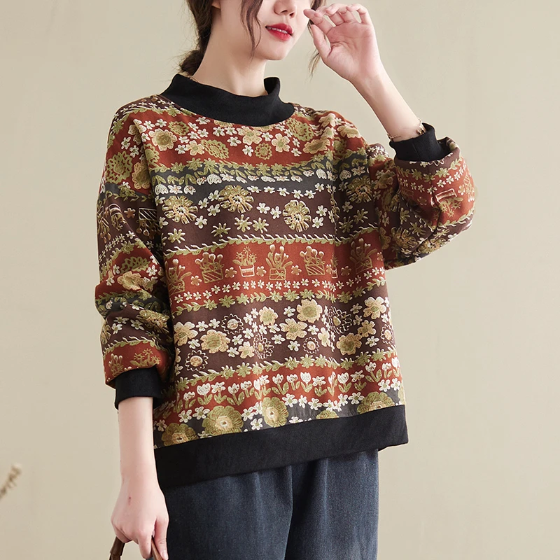 2021 New Autumn Winter Cotton Linen Over Size Women Print Floral Black Hoodies Vintage Casual Pullover O-Neck Female Loose Top
2021 New Autumn Winter Cotton Linen Over Size Women Print Floral Black Hoodies Vintage Casual Pullover O-Neck Female Loose Top