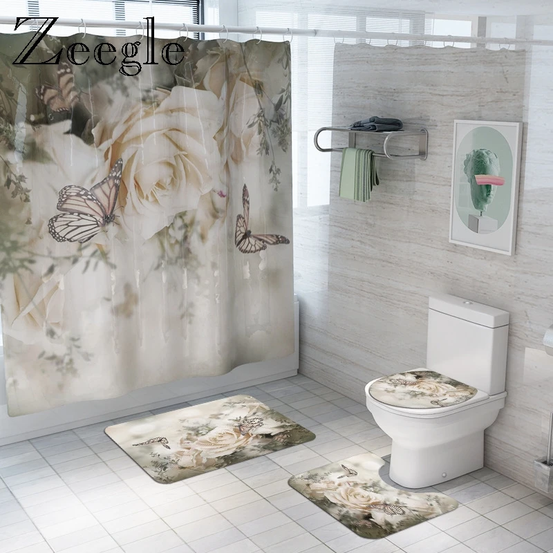 Zeegle Flower Pattern Shower Curtain Set Bathroom Curtains with Hooks Non Slip Pedestal Rug Lid Toilet Cover Mat Bath Mat Set
Zeegle Flower Pattern Shower Curtain Set Bathroom Curtains with Hooks Non Slip Pedestal Rug Lid Toilet Cover Mat Bath Mat Set