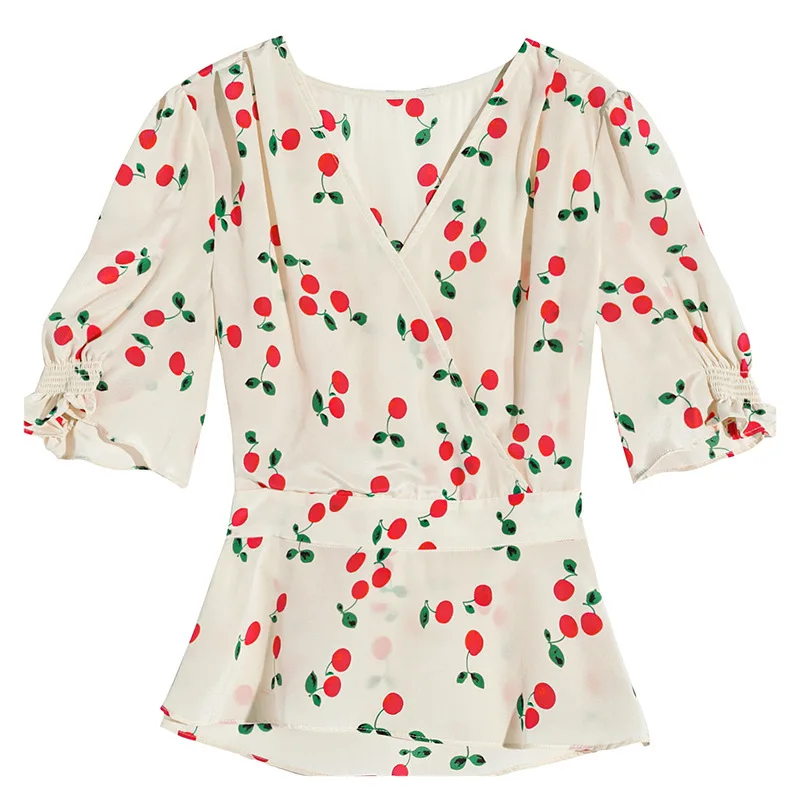 French Style Romantic Cherry Printed Silk Shirt Half-Sleeve Shirt V-neck Waist Slim Silk Small Shirt 2020 Fashion New Style
French Style Romantic Cherry Printed Silk Shirt Half-Sleeve Shirt V-neck Waist Slim Silk Small Shirt 2020 Fashion New Style