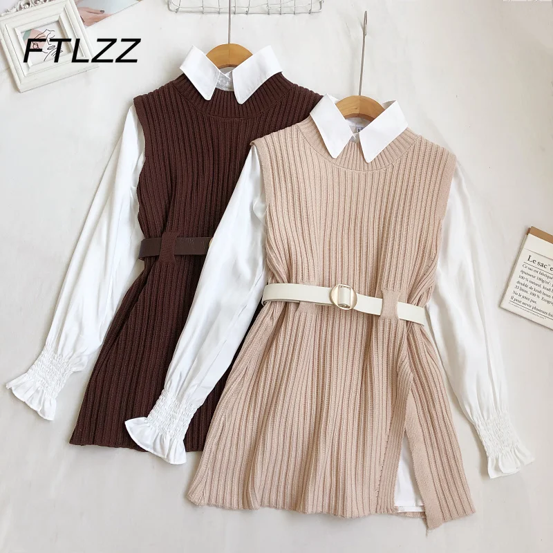 2021 Autumn Winter Vest Sweater Women White Shirts Knitted Vest Two-piece Set Woman Korean Slim with Belt Tops Harajuku Sweater
2021 Autumn Winter Vest Sweater Women White Shirts Knitted Vest Two-piece Set Woman Korean Slim with Belt Tops Harajuku Sweater