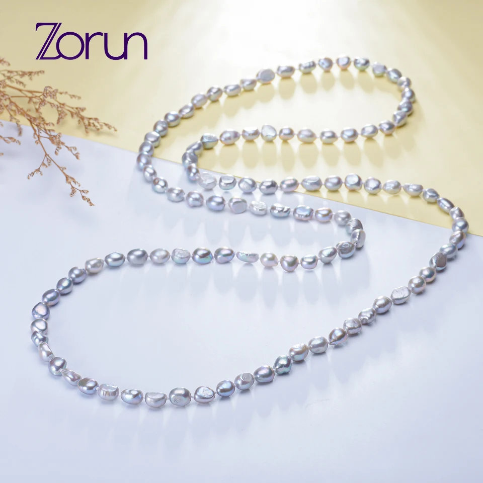 Ожерелье-цепочка Zorun из натурального пресноводного жемчуга, ювелирные изделия, 120 см, 7-8 мм, классический стиль для женщин, новый дизайн, хоро...
