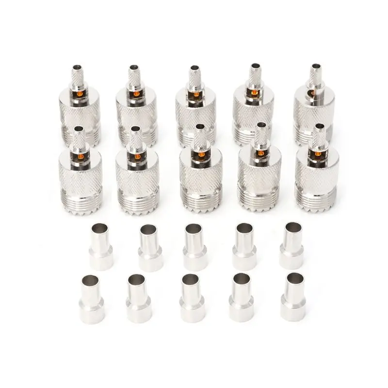 

10 Sets UHF Female Jack SO239 Crimp RF Connector Coaxial Adapter For RG58 RG142 RG400 LMR195 Cable