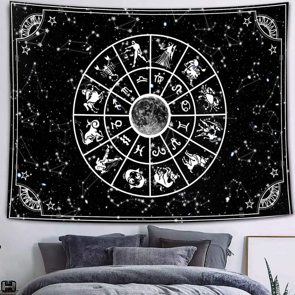 

Готический гобелен в виде черепа, звездное небо, луна, звезды, черно-белая гора, романтическое созвездие, Настенное подвесное одеяло, Декор