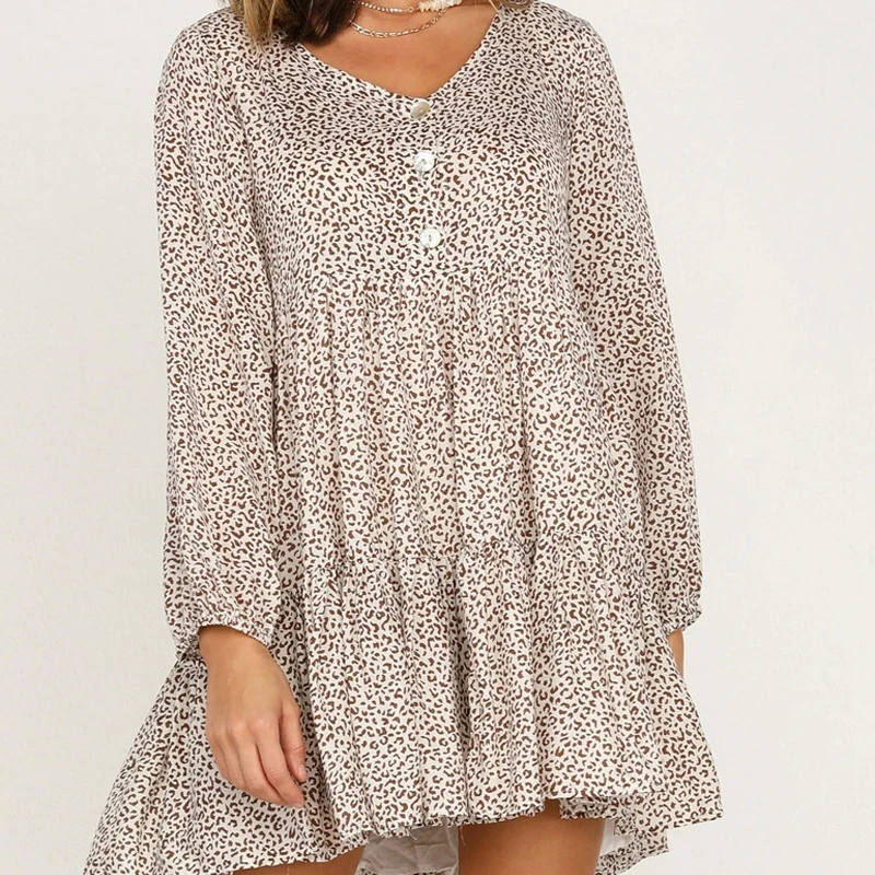Boho Style Spring Autumn Women Casual Button Leopard Print Loose Dress Long Sleeve Casual Female A-Line Mini Dresses
Boho Style Spring Autumn Women Casual Button Leopard Print Loose Dress Long Sleeve Casual Female A-Line Mini Dresses