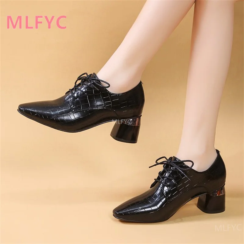 High heels women's thick heel 2021 spring and autumn pointed toe mid-heel fashion single shoes front lace-up small leather shoes
High heels women's thick heel 2021 spring and autumn pointed toe mid-heel fashion single shoes front lace-up small leather shoes