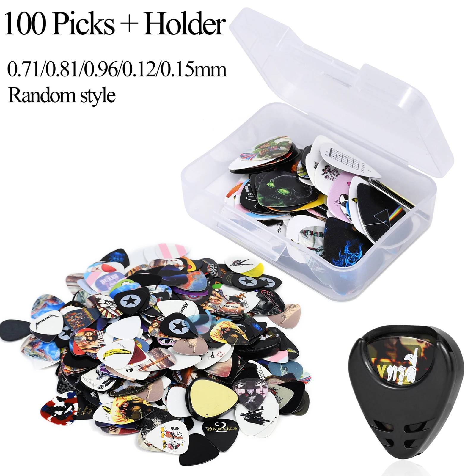 100 Pcs Guitar Picks Set Guitars Accessories Multi-Thickness Guitar Pick with Plastics Box & Picks Holder
100 Pcs Guitar Picks Set Guitars Accessories Multi-Thickness Guitar Pick with Plastics Box & Picks Holder