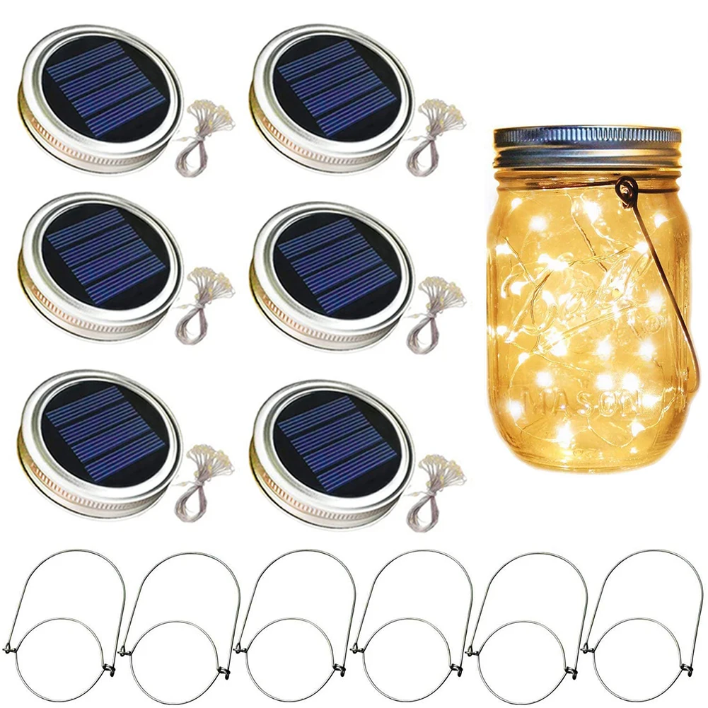 6PCS Solar Mason Jar Lid Light With 2m String Lights Handle 20 LEDs Hanging Lantern Lamp For Garden Decoration Colorful Light
6PCS Solar Mason Jar Lid Light With 2m String Lights Handle 20 LEDs Hanging Lantern Lamp For Garden Decoration Colorful Light