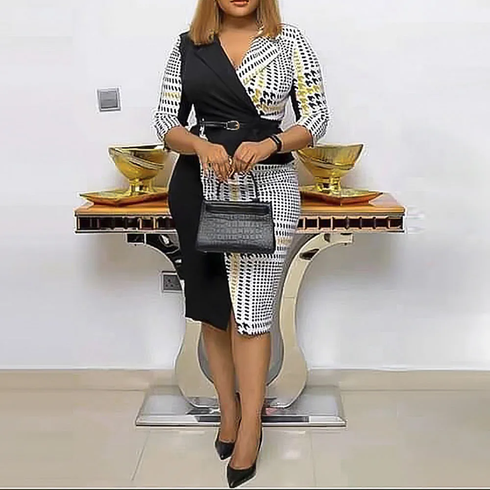 2021 New European, American African Women's Temperament Commuter Bag Hip Skirt Houndstooth Stitching Lapel Dress High Waist 
2021 New European, American African Women's Temperament Commuter Bag Hip Skirt Houndstooth Stitching Lapel Dress High Waist