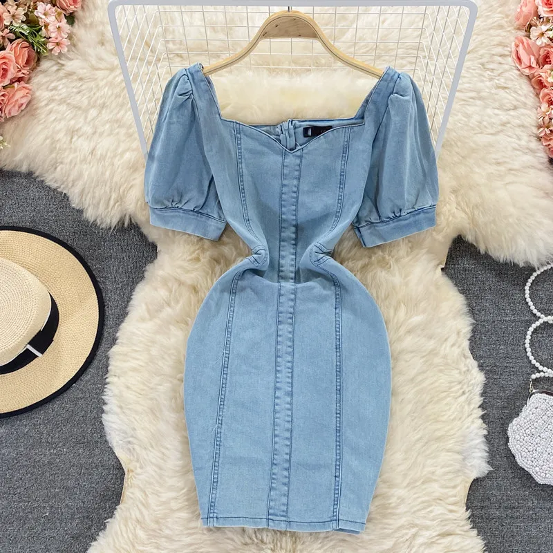 Summer New Solid Color Night Club Sexy Bodycon Dress Women Fashion Square Collar High Waist Short Sleeve Mini Denim Vestidos
Summer New Solid Color Night Club Sexy Bodycon Dress Women Fashion Square Collar High Waist Short Sleeve Mini Denim Vestidos