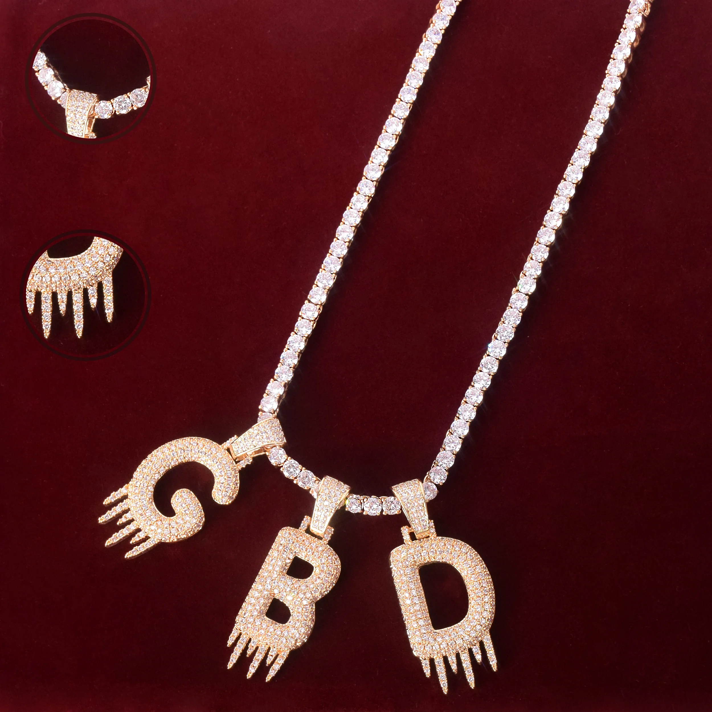 Solid Back Initials Drip Bubble Letters Pendant Necklaces With Rope Chain For Women Gold Colo Cubic Zircon Hip Hop Jewelry
Solid Back Initials Drip Bubble Letters Pendant Necklaces With Rope Chain For Women Gold Colo Cubic Zircon Hip Hop Jewelry