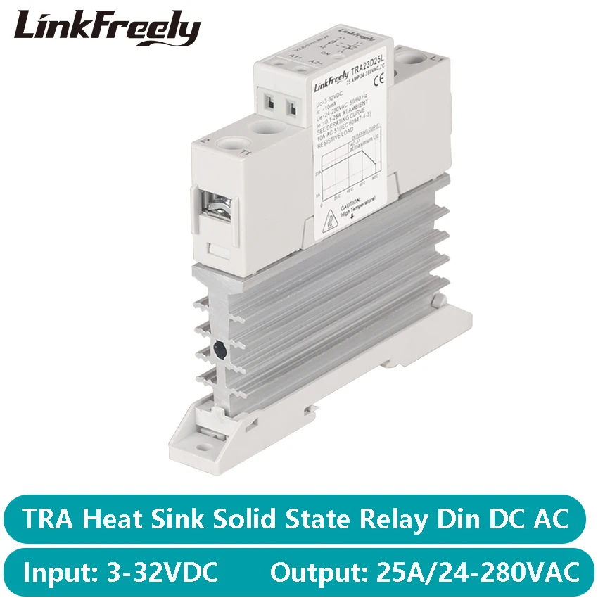 Твердотельное реле TRA23D25L 25A DC AC теплоотвод Din рейка SSR 3 в 5 12 В 24 вход 280 переменного