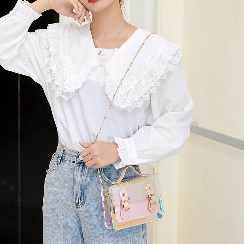 Laser Crossbody Bag for Women Transparent Leather Chain Bag Fashion Wild Mini Shoulder Messenger Bag PVC Small Tote Bag 2021 
Laser Crossbody Bag for Women Transparent Leather Chain Bag Fashion Wild Mini Shoulder Messenger Bag PVC Small Tote Bag 2021