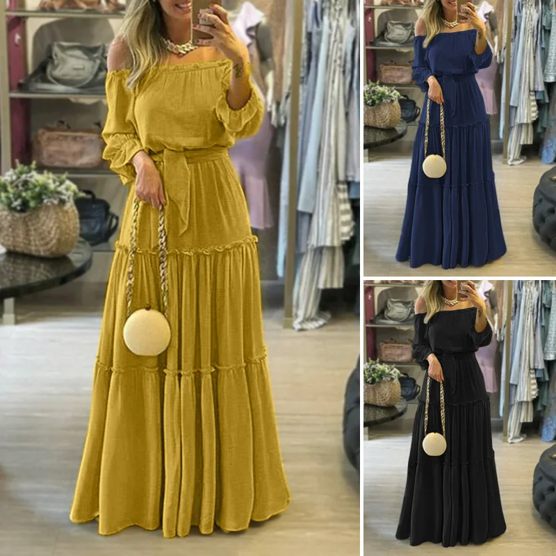 Beach Holiday Ruffle Robe Dress Bohemian Long Maxi Dress Female Lace Up Belted Dresses ZANZEA Fashion Off Shoulder Vestidos 5XL
Beach Holiday Ruffle Robe Dress Bohemian Long Maxi Dress Female Lace Up Belted Dresses ZANZEA Fashion Off Shoulder Vestidos 5XL