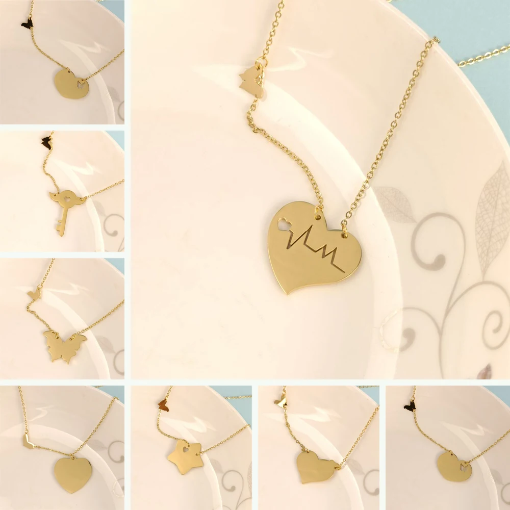Simple Heart Peach Heart Electrocardiogram Magic Key Butterfly Gold Stainless Steel Cute Chain Necklace for Women Girlfriend
Simple Heart Peach Heart Electrocardiogram Magic Key Butterfly Gold Stainless Steel Cute Chain Necklace for Women Girlfriend