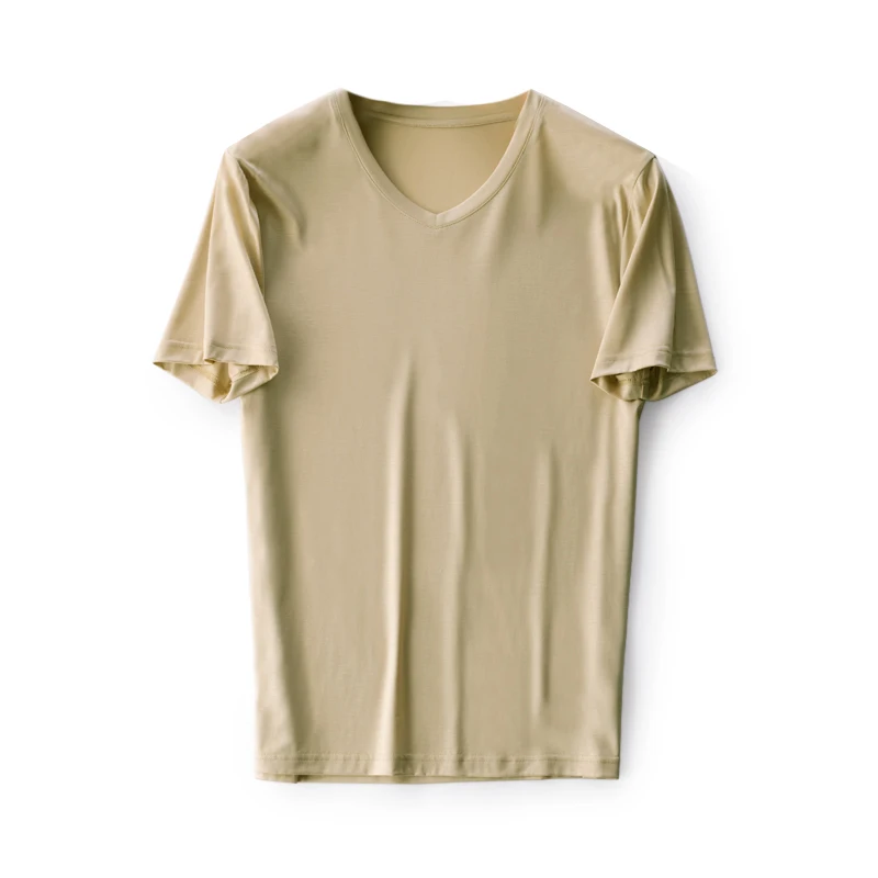 SuyaDream мужские однотонные футболки из смеси шелка простые рубашки с v-образным