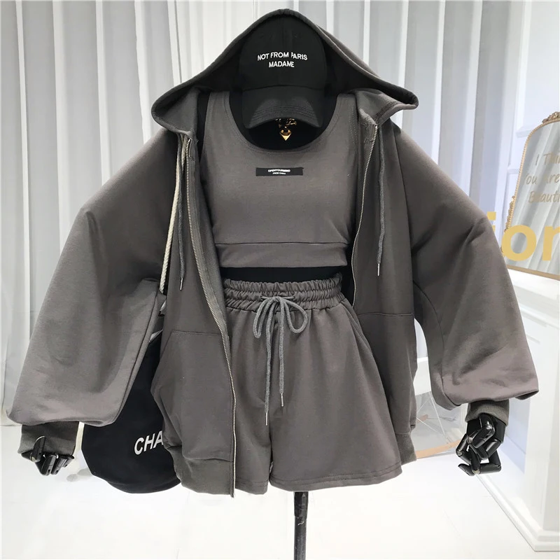 Women Tracksuits Three Piece Set Sweatshirt Jacket + Crop Top + Sporting Shorts Suits Fashion Loose Outfits Clothing Female
Women Tracksuits Three Piece Set Sweatshirt Jacket + Crop Top + Sporting Shorts Suits Fashion Loose Outfits Clothing Female