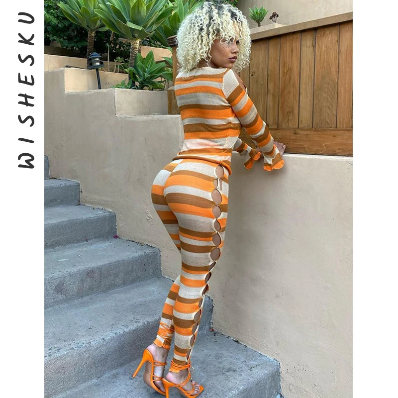 Knitted Two Piece Set Women Tracksuits Stripe Print Long Sleeve Cardigan Top Hollow Out Pants Fitness Sexy Night Club Outfits
Knitted Two Piece Set Women Tracksuits Stripe Print Long Sleeve Cardigan Top Hollow Out Pants Fitness Sexy Night Club Outfits