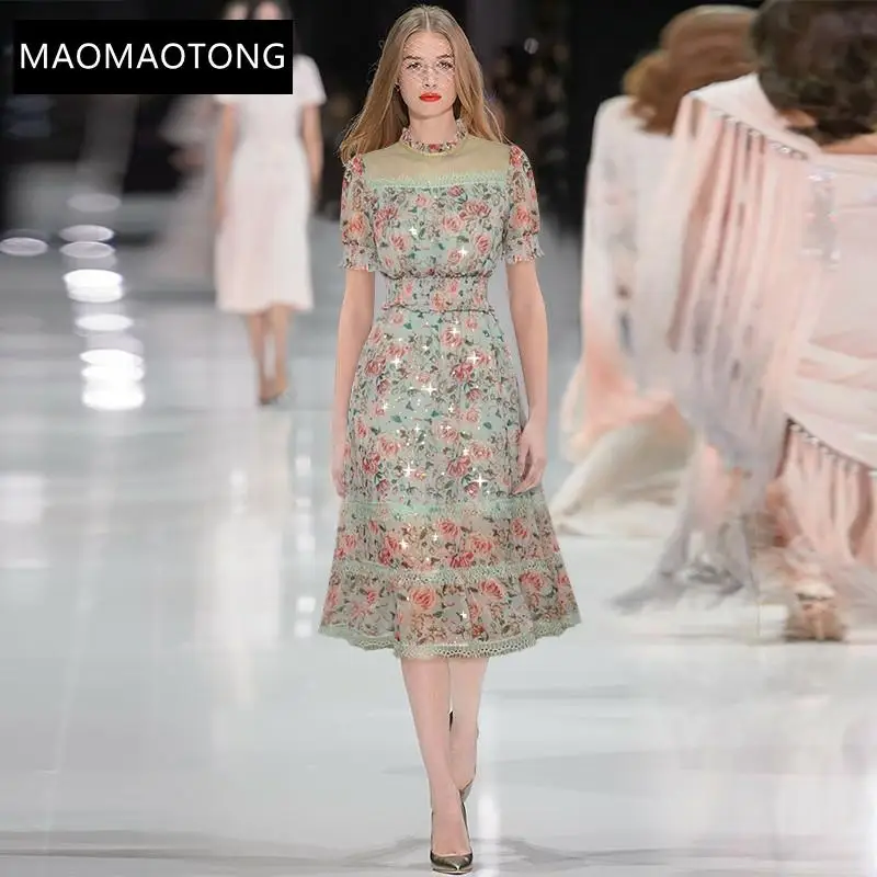 Women's Clothing Fashion Designer Summer Dress Women's Dress Stand Collar Short Sleeve Lace Elastic Waist Floral-Print Dresses
Women's Clothing Fashion Designer Summer Dress Women's Dress Stand Collar Short Sleeve Lace Elastic Waist Floral-Print Dresses