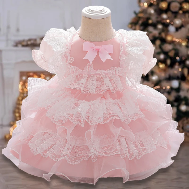 

Little Girl Tutu Lolita Dress 1st Birthday Dress For Baby Girl Clothes Bow Princess Baptism Dresses Lace Party Dress Flower Gowm
