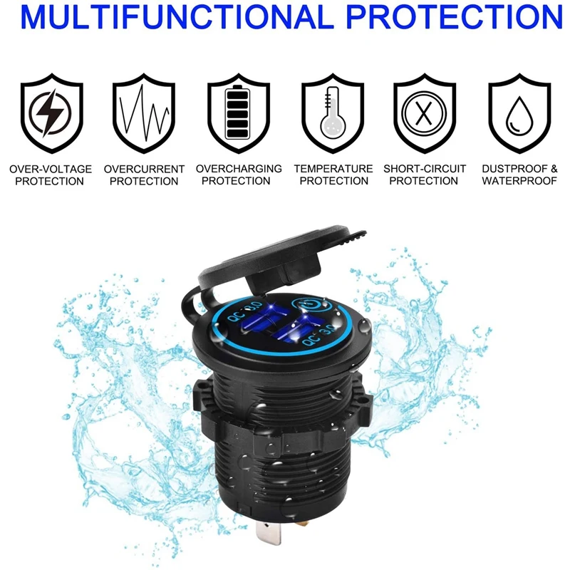 12V USB Outlet, Dual QC 3.0 USB Car Charger with Switch, 36W USB Waterproof Power Outlet Charger(with 1.1Inch Puncher) 
12V USB Outlet, Dual QC 3.0 USB Car Charger with Switch, 36W USB Waterproof Power Outlet Charger(with 1.1Inch Puncher)