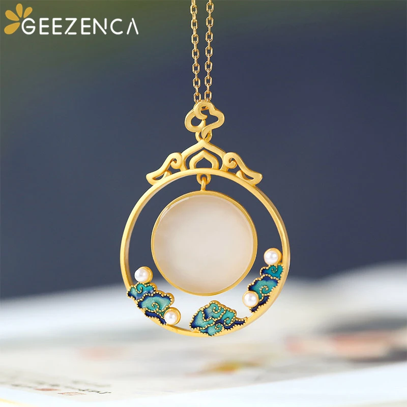 Vintage Trendy S925 Silver Gold Plated White Jade Cloisonne Pendant Necklace For Women Ethnic Choker Necklaces Fine Jewelry Gift
Vintage Trendy S925 Silver Gold Plated White Jade Cloisonne Pendant Necklace For Women Ethnic Choker Necklaces Fine Jewelry Gift