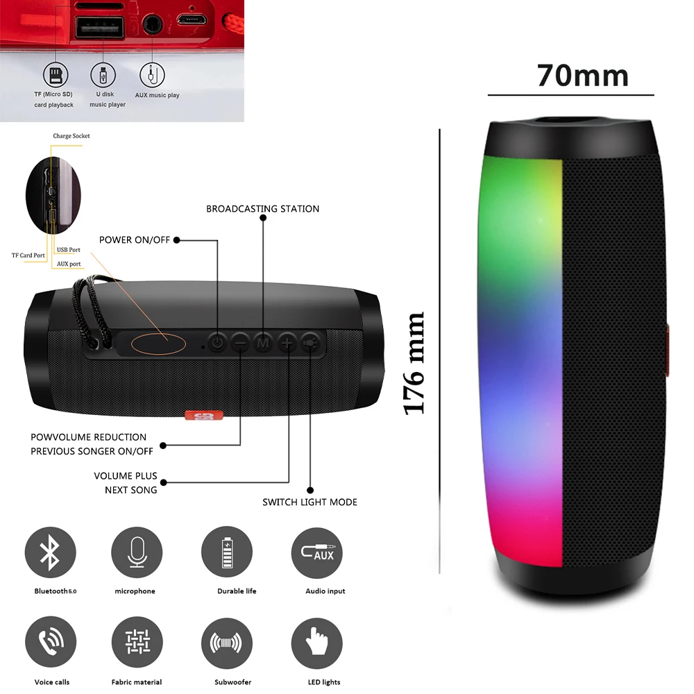 Portable Speaker Bluetooth Wireless Speaker High BoomBox Outdoor Bass HIFI TF FM Radio soundbar with LED caixa de som
Portable Speaker Bluetooth Wireless Speaker High BoomBox Outdoor Bass HIFI TF FM Radio soundbar with LED caixa de som