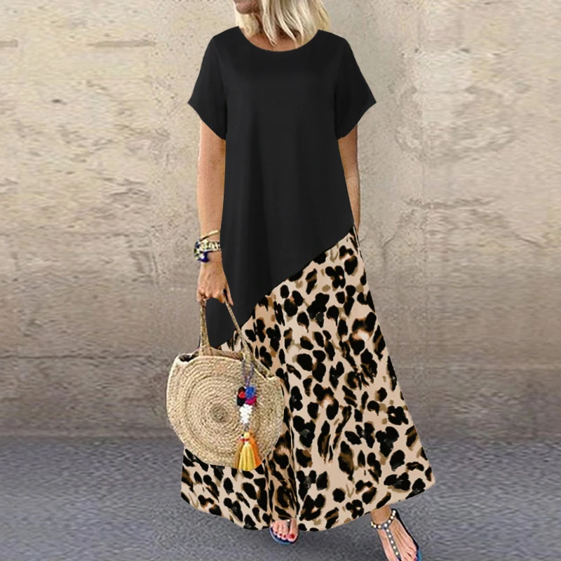 ZANZEA 2021 Summer Leopard Maxi Dress Fashion Women's Printed Sundress Short Sleeve Patchwork Vestidos Casual Robe
ZANZEA 2021 Summer Leopard Maxi Dress Fashion Women's Printed Sundress Short Sleeve Patchwork Vestidos Casual Robe