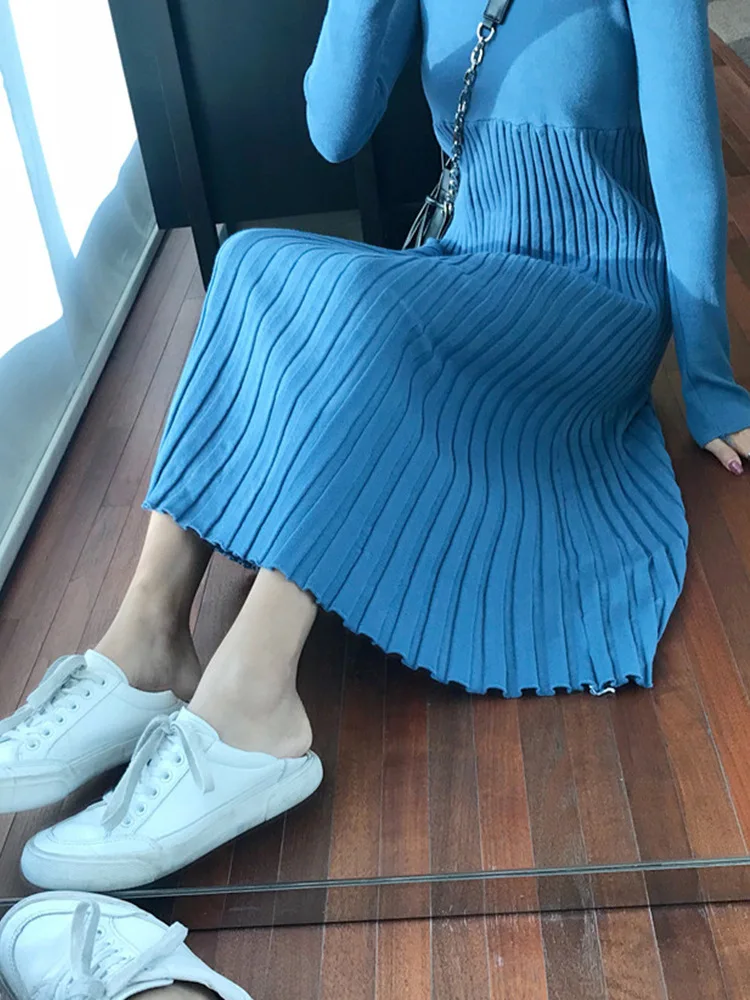 Autumn Winter Solid Knitted Cotton Slim fit Sweater Dresses Women Ruffle Fashion Loose Pullover Female Long Slever Knitted Dress
Autumn Winter Solid Knitted Cotton Slim fit Sweater Dresses Women Ruffle Fashion Loose Pullover Female Long Slever Knitted Dress