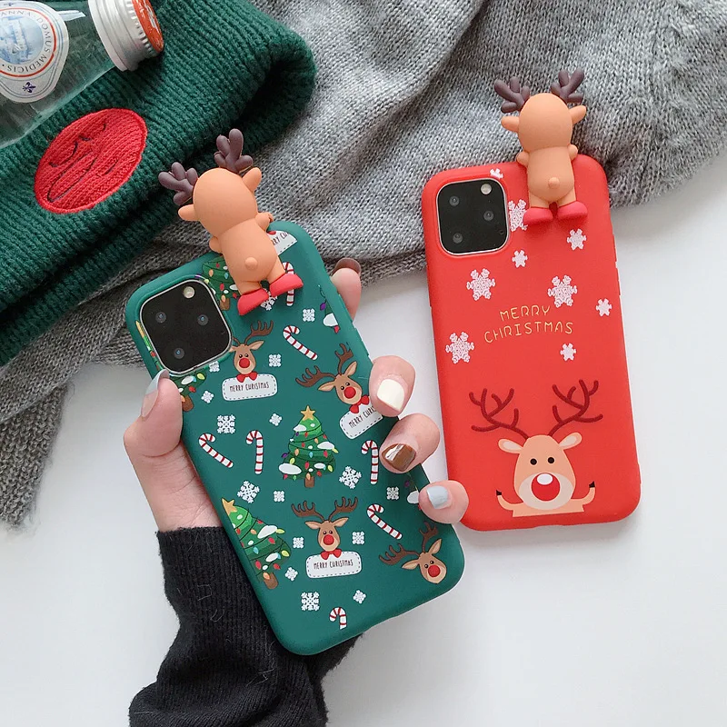 Рождественский мультяшный чехол для телефона iPhone 11 Pro Max XR XS 6 6S 7 8 Plus X олень Мягкий